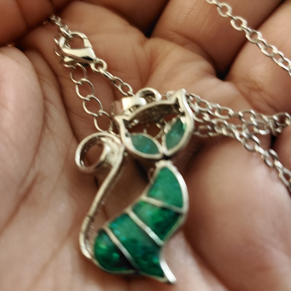 Women’s Fashion 925 Silver Green Cat Necklace - Picture 6 of 6